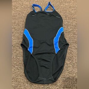 EUC! Womens Speedo Endurance 12/38 Black Blue 1pc racer Swimsuit bathing suit